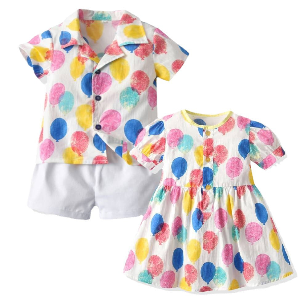 Wholesale of Children's Cotton Printed Shirts and Shorts Creative Sibling Clothing
